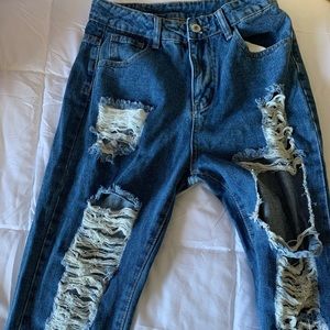 Dark wash distressed jeans